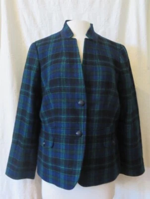 Chaqueta Blazer TALBOTS NUEVA CON ETIQUETAS $179 Lana Azul Negro Tartán Forrada a Cuadros Talla 14P Foto 1 de 4