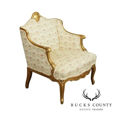French Louis XV Style Antique Gilt Frame Bergere Chair - Image 1 of 4
