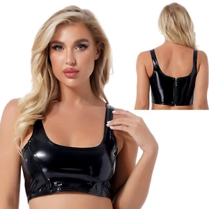 Camisa recortada para mujer con estampado de leopardo cuello alto sin mangas ropa de club nocturno - Imagen 1 de 34