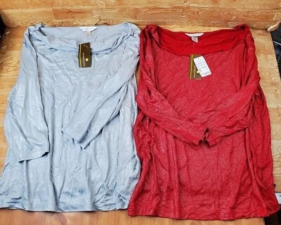 Christopher & Banks Petite L Blusa Roja Plata Brillante Lote de 2 Nuevas con Etiquetas Foto 1 de 4