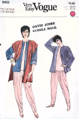 Vintage 1980s Easy Vogue 8402 Misses Jacket, Pants Top Sizes 18 20 22 UNCUT - Image 1 of 2