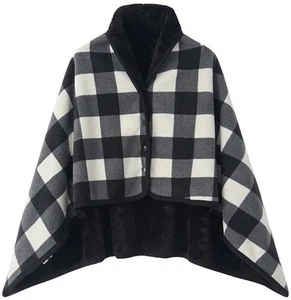 Poncho donna mantello indossabile coperta flanella scialle avvolgente comodo lancio con butt... - Foto 1 di 5