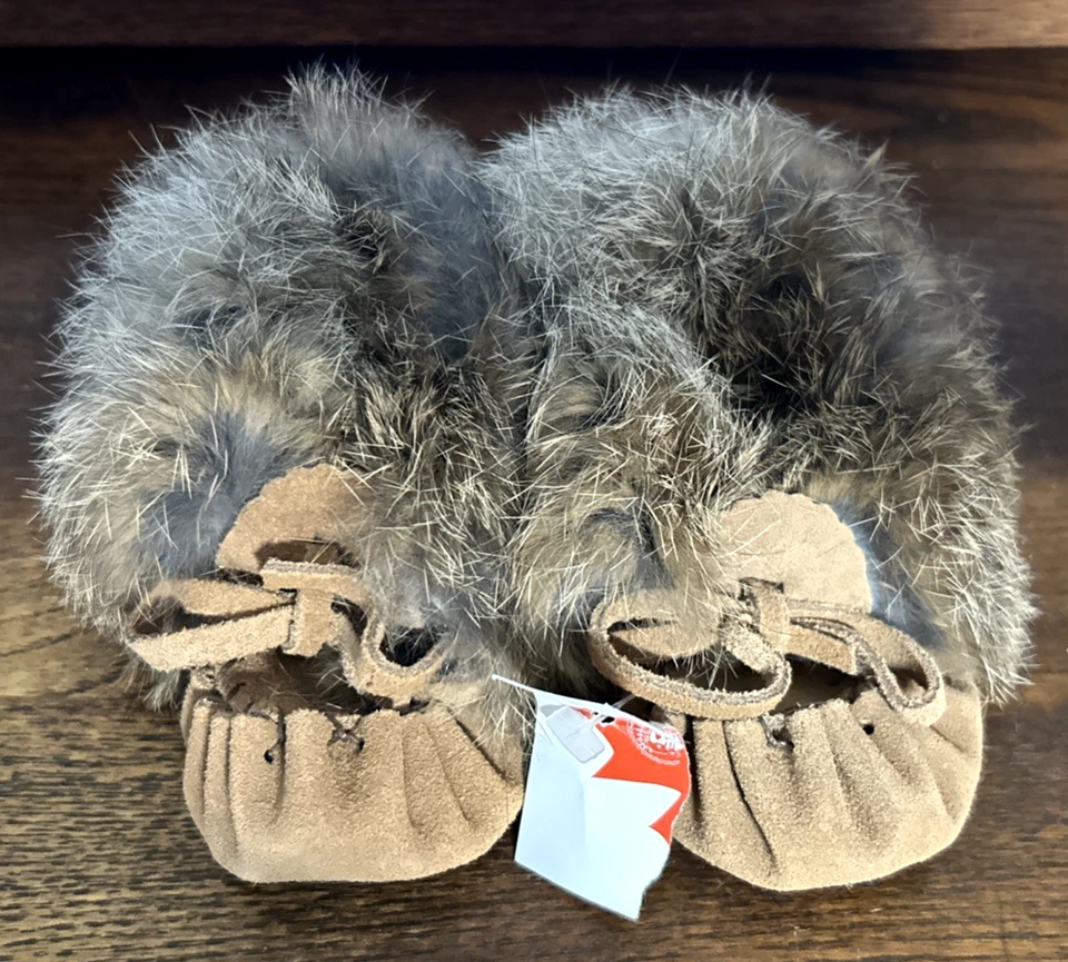 Genuine Fur and Suede Leather Baby or Doll Moccasins Made in Canada - Image 1 of 4