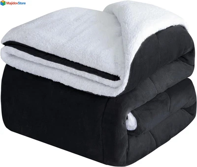 Manta de lana Sherpa de gran tamaño King 96x120 pulgadas gruesa cálida manta de felpa  Foto 1 de 4