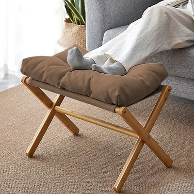 Folding Footrest Stool, Small Portable Bamboo Accent Ottoman, Footstool - Image 1 of 4