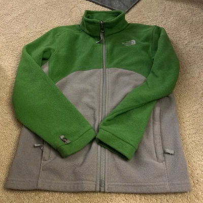 THE NORTH FACE Jacket Boys 10-12 Gray & Green Pocket Fleece Full Zip - Image 1 of 4