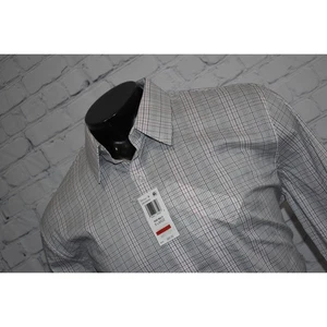 Camisa de vestir Calvin Klein para hombre talla XL extra ajustada gris a cuadros sin planchar NUEVA - Imagen 1 de 9
