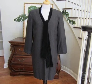 HARVE BENARD Gray w/ Black Velvet Trim 100% Wool Dress & Coat Suit Size 12 - Picture 1 of 13