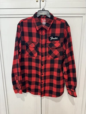 Official FENDER Flannel Shirt Mens XL extra large Buffalo Plaid Red Button Up - Image 1 of 4