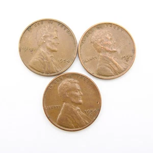 1954 P D S Lincoln Wheat Cent Penny 3 Coins [CL128] - Picture 1 of 2