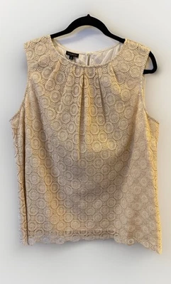 Camiseta sin mangas Talbots para mujer talla 16W con superposición de encaje dorada metálica forrada de algodón nueva sin etiquetas Foto 1 de 4