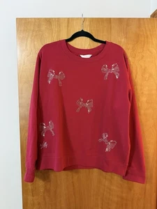 Lilly Pulitzer Ballad Sweatshirt Top Pearl Bow Embellished Malbec Red Holiday XL - Picture 1 of 10