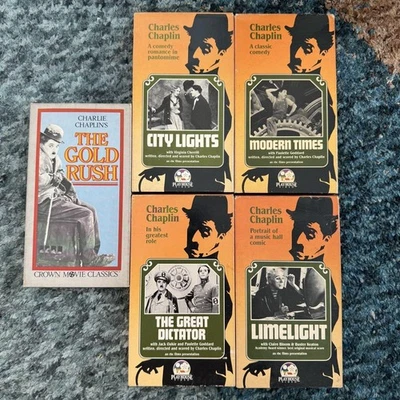 Charles Chaplin VHS Set 5 Classic Films Gold Rush City Lights Modern Times - Image 1 of 4