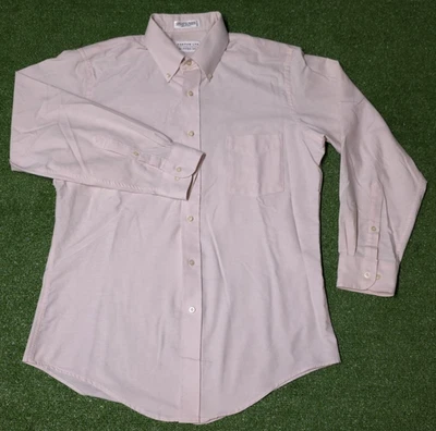 Oakton LTD Fitted Button Down Shirt Long Sleeve Neck 16.5" Pink - Vintage USA - Image 1 of 4