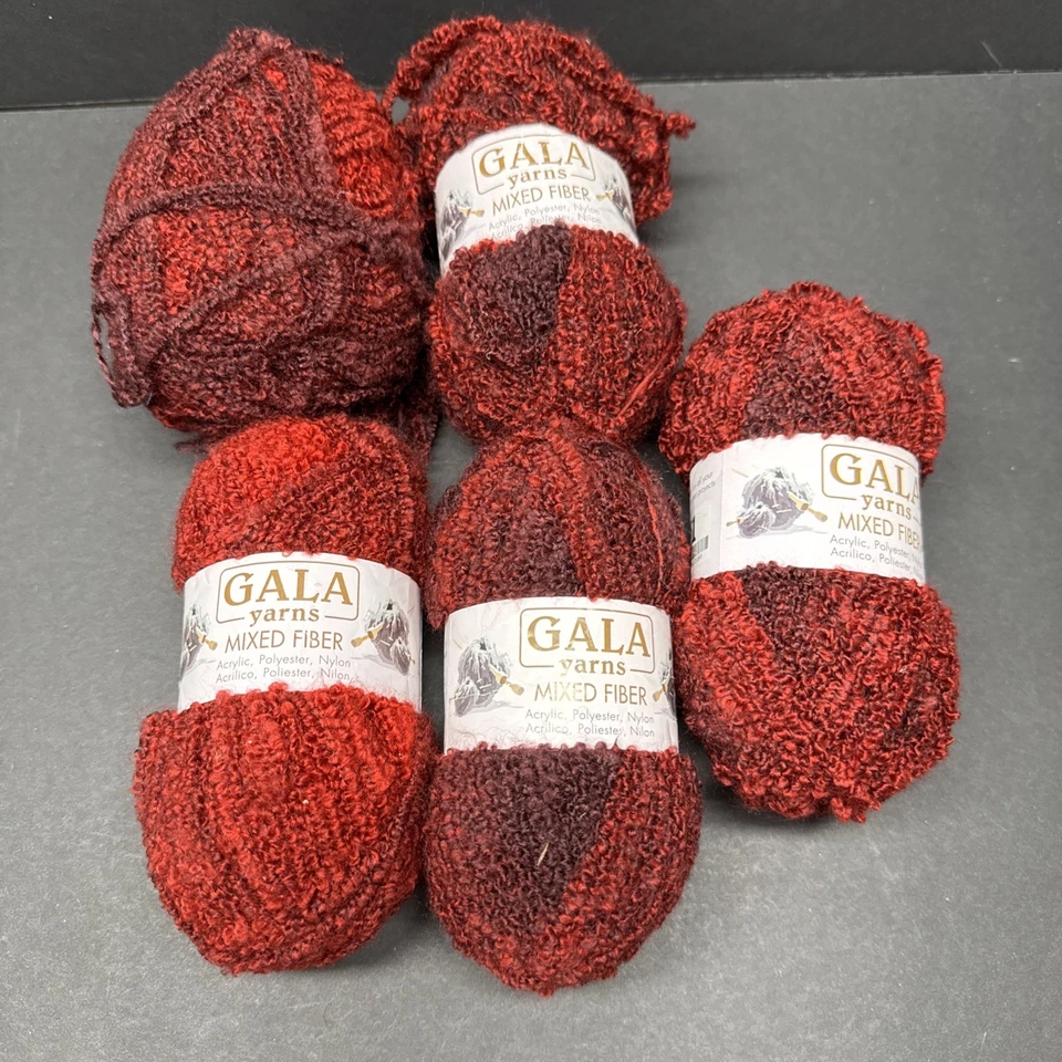 Lote De 5 Hilos GALA Mezcla Fibra Acrílico Poliéster Nylon Rojo Granate, Hilo Boucle Foto 1 de 4