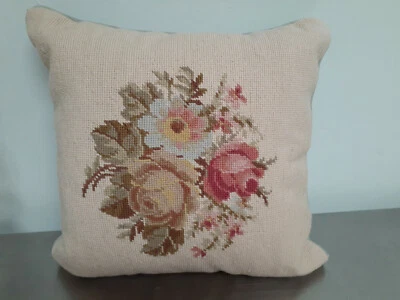 "Almohada vintage CHAPS rosas de lana a punta de aguja rosas florales 16"" cuadrada - muy bonita" Foto 1 de 4
