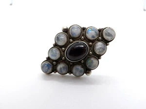 Vintage Silver Large Moonstone & Garnet Cluster Ring - Picture 1 of 6