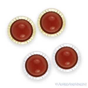 Aretes cabujón de coral rojo con halo acanalado de oro amarillo y blanco de 14 k - Imagen 1 de 3