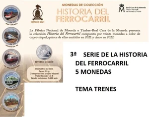 2021 ESPAÑA 3ª serie de HISTORIA DEL FERROCARRIL 5 monedas 1,5 € color - Picture 1 of 7