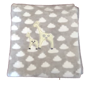 Circo Yellow Mom and Bsby Giraffes Light Gray Clouds on Gray Soft Baby Blanket - Picture 1 of 4