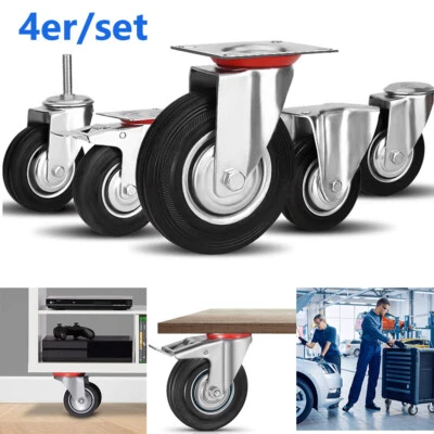 Transportrollen Set 4 x Lenkrollen Bockrollen Vollgummi Schwerlastrollen Möbel - Bild 1 von 4