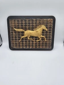 3D Horse Plaque Clay and Wood Black and Gold 12 x 9 - Picture 1 of 4