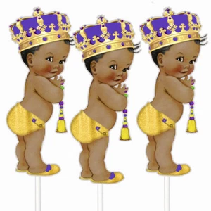 3 centros de mesa de baby shower real afroamericano afroamericano de oro púrpura príncipe decoración - Imagen 1 de 1