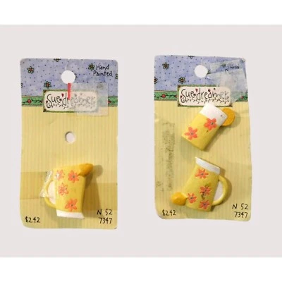 Juego de 3 botones de limonada Sue Dreamer pintados a mano amarillo naranja 2004 Foto 1 de 2