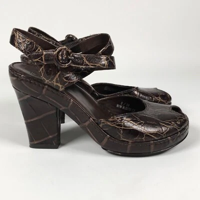 Bolo Mujer Talla 8 EE. UU./39 Marrón Estampado de Reptiles Cuero Cordones Plataforma Tacones Foto 1 de 4