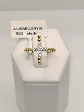 925 STERLING SILVER 18K YELLOW GOLD PLATED CZ CROSS RING