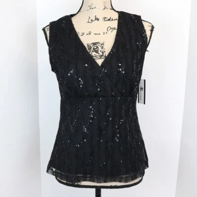 NWT AB Studio Vintage Y2K Women S Mesh Babydoll Top Fairy Goth Sequins Black - Image 1 of 4