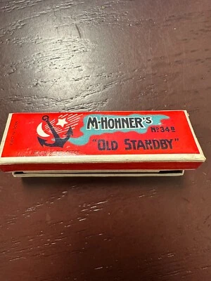 TOTALMENTE NUEVO De Colección M. Hohner Antiguo Standby No. Llave armónica 34B de G en caja original Foto 1 de 3