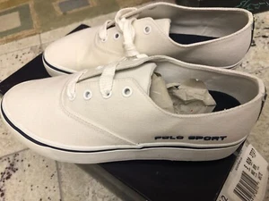 De colección NUEVO EN CAJA Ralph Lauren Polo Deportivo Blanco/Azul Marino Lona Zapatos Para Mujer 8.5 - Imagen 1 de 5