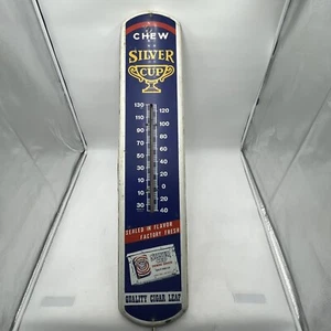 VINTAGE 1949 CHEW SILVER CUP CHEWING TOBACCO THERMOMETER - MADE IN USA - 39"X8" - Picture 1 of 22