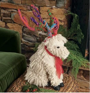 REINDEER FRINGED PUP CROCHETED CHRISTMAS DECORATION SET OF 1 HANDMADE - Picture 1 of 1