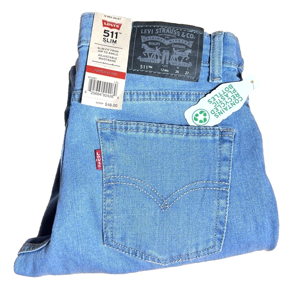 LEVIS Performance 511 Slim Jean Boys 12 Reg Adjustable Waist Stretch 26x27