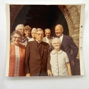 Group Color Snapshot Photo Church Bishop Priest Kodak Retro 70s Vintage Elderly - Picture 1 of 2