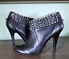 Ted Baker London Black Leather Silver Stud Back Zip Stiletto Bootie Size 7 BLING