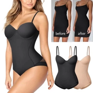 Women Tummy Control Backless Bodysuits Tops Body Shaper with Built-in Bra Corset - Picture 1 of 14