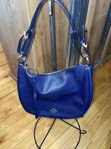 Coach Sutton Leather Hobo Shoulder Crossbody Bag Navy Blue With Crossbody Strap - Picture 1 of 8