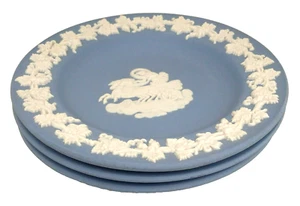 Vtg Set of 3 Wedgwood Blue Jasperware Trinket Plates Pegasus Athena Manchester - Picture 1 of 11