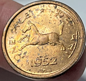 1952 India 1 pice Coin Prancing Horse Stallion Farm Animal Ashoka Lion Wildlife - Picture 1 of 2