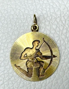 Vintage 14k Yellow Gold Astrological Sign Sagittarius Zodiac Archer Disc Pendant - Picture 1 of 9
