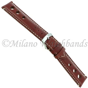 18mm Morellato Rally Cutout Design Tan Heavy Padded White Stitching Watch Band - Picture 1 of 4