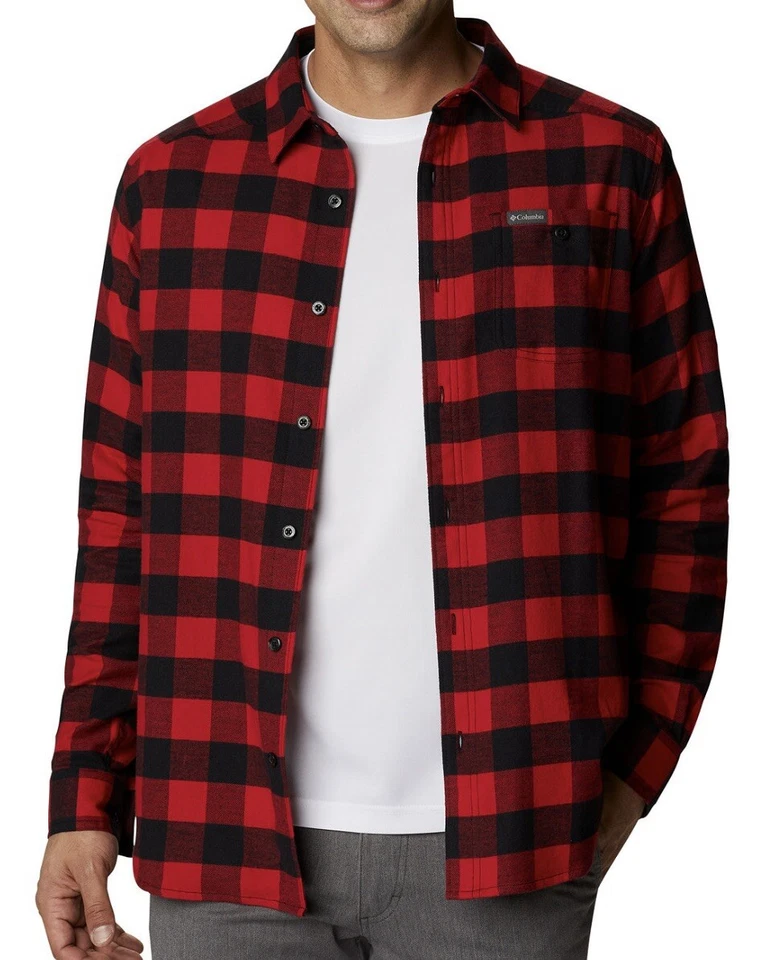 Columbia Mens Button Up Plaid Flannel Long Sleeves Shirt Red and Black US Size L