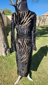 Vintage Pauline Trigere Black Devore Velvet Dress 1980s - Picture 1 of 9