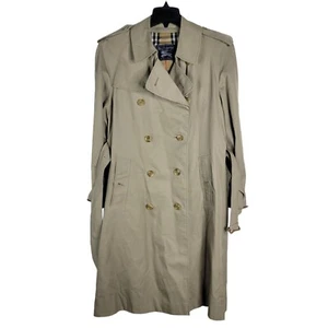 Vintage Burberrys Mens 46 Reg Trench Coat Tan Novacheck Plaid Double Breasted - Picture 1 of 12
