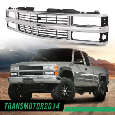 Fit For 94-98 Chevy C/K 1500 2500 3500 Truck Chrome Grille w/Black Insert  Foto 1 de 4