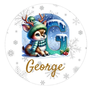 Personalised Christmas Reindeer Blue Initial Name Stickers Label Present Santa - Picture 1 of 50