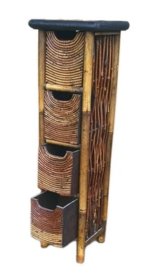 DE COLECCIÓN RARO Cómoda de 4 cajones Ratán Bambú Madera Contrachapada Cómoda Hecha a Mano 36" de Alto.  fa Foto 1 de 4